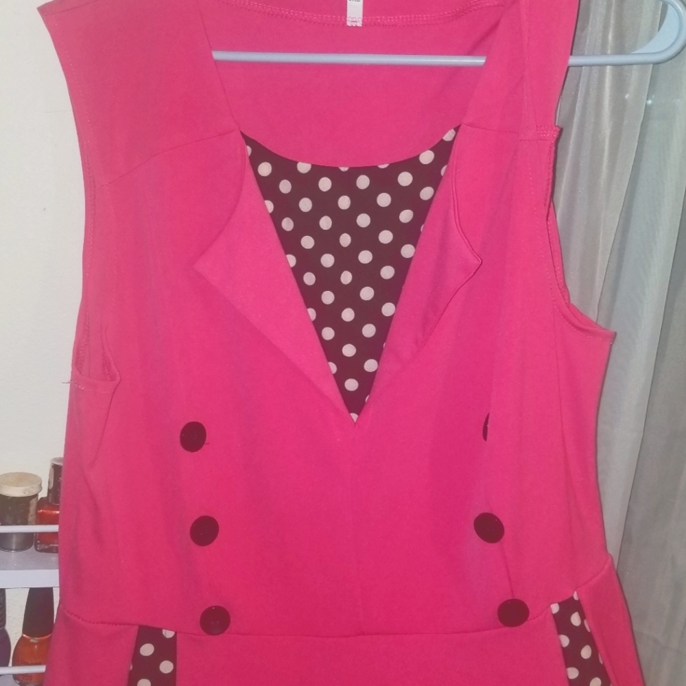 Retro v-neck swing dress by Byte Legend, magenta pink